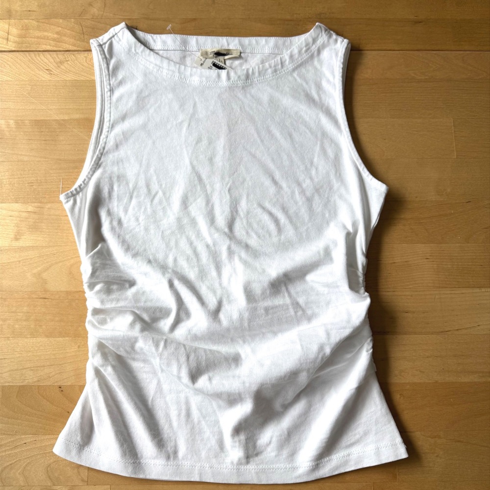 New Madewell Ruched‎ Side Tank Top White XXS Boatneck Sleeveless Cotton